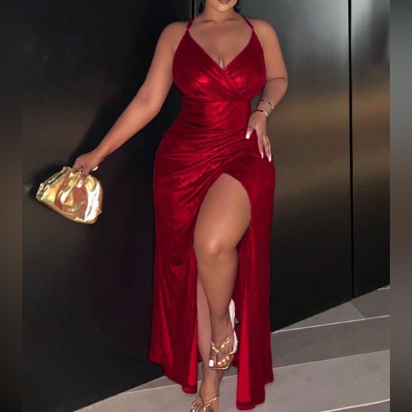 Luxe slit thigh party formal dress - Picture 3 of 5